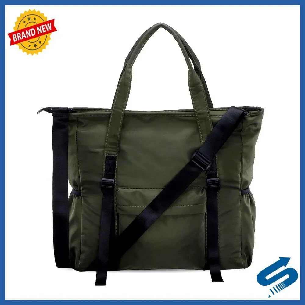 Large Nylon Tote Bag Lightweight Crossbody Handbag Detachable Strap Work Travel